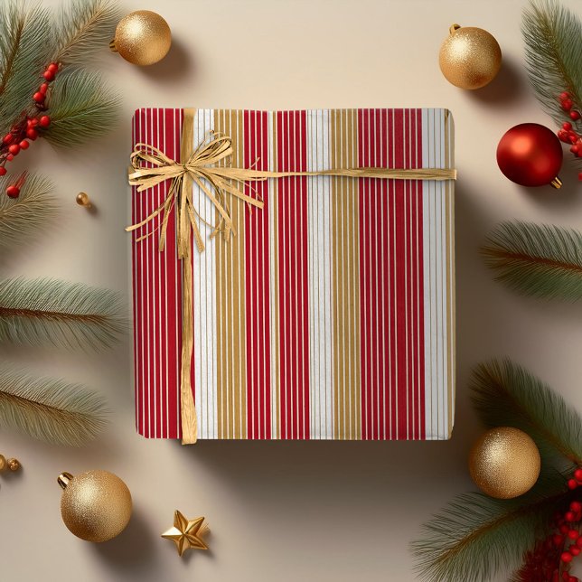 Papier Cadeau Motif de Noël Red Gold Pinstripe #28 ID1009 (Créateur téléchargé)