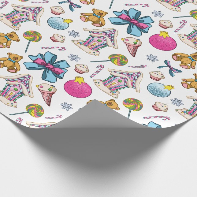 Papier Cadeau Motif De Noël Rose Et Mignonne (Coin)