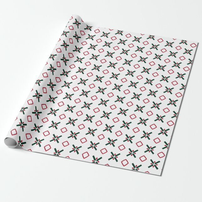 Papier Cadeau Motif de Noël Rouge Blanc et Vert (Déroulé)