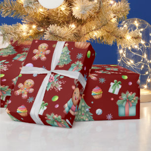 Papier Cadeau Motif de Noël rouge mou Holiday Cheer