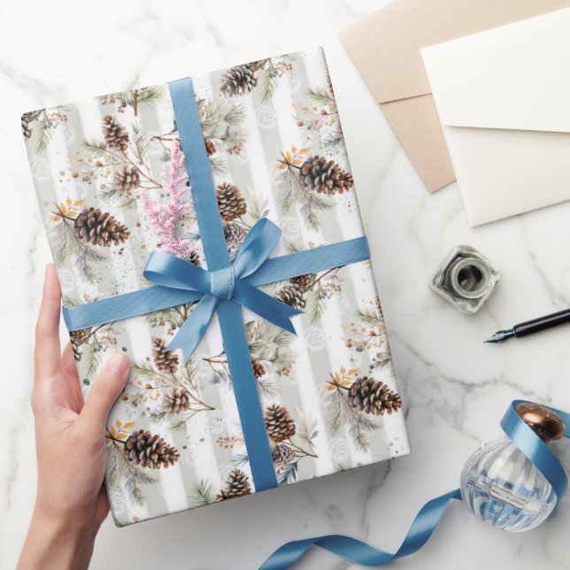 Papier Cadeau Motif de Noël rustique boho pinède maison de campa (Cadeaux)