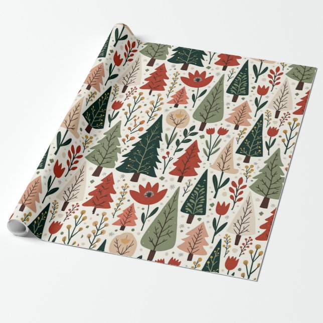 Papier Cadeau Motif de Noël rustique traditionnel (Déroulé)