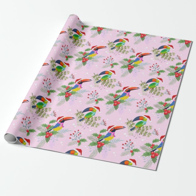 Papier Cadeau Motif de Noël Toucan (Déroulé)
