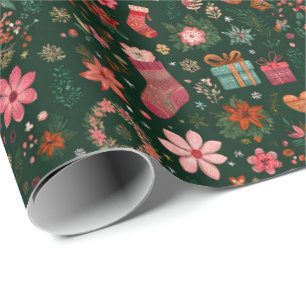 Papier Cadeau Motif de Noël Vert
