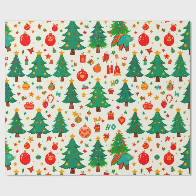 Papier Cadeau Motif de Noël vibrant (Plat)