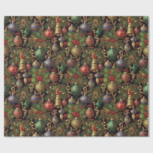 Papier Cadeau Motif de Noël vintage vert foncé riche sans coutur