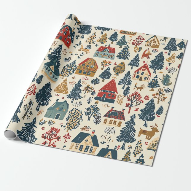 Papier Cadeau Motif de Noël vintage Woodland (20) (Déroulé)