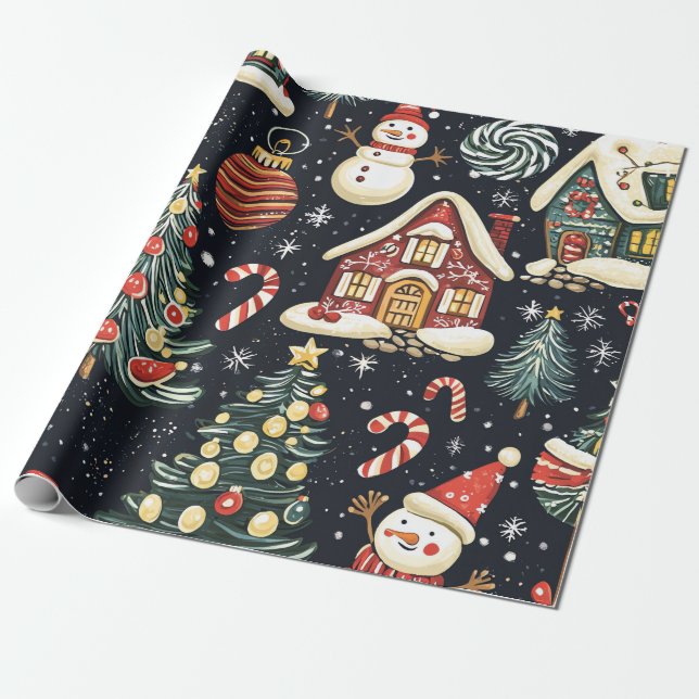 Papier Cadeau Motif de Noël vintage Woodland (5) (Déroulé)