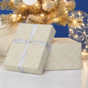 Papier Cadeau Motif de noeud papillon Pastel Beige Joyeuses Fête