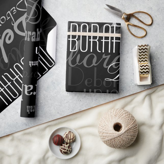 Papier Cadeau Motif de nom personnel noir, un moderne (Artisanat)