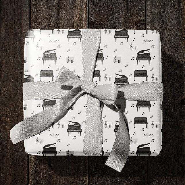 Papier Cadeau Motif de notes musicales et de piano grand personn (Créateur téléchargé)