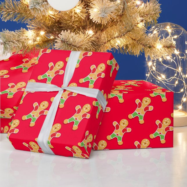 Papier Cadeau Motif de pain d'épices rouge noël (Vacances)