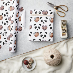 Papier Cadeau Motif de panda mignon Photo noir et blanc
