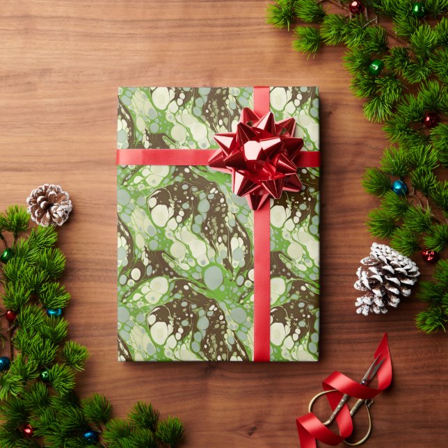 Papier Cadeau Motif de papier marbre vert de Suminagashi (Cadeau de vacances)