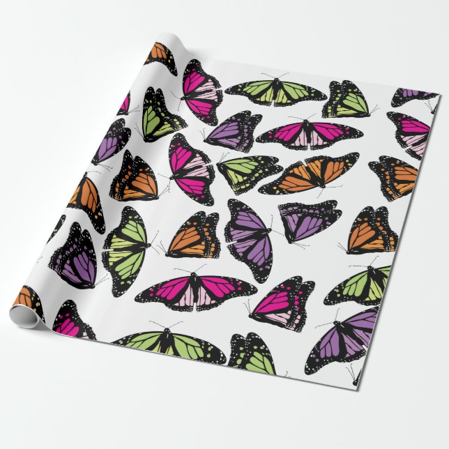 Papier Cadeau Motif de papillons colorés (Déroulé)