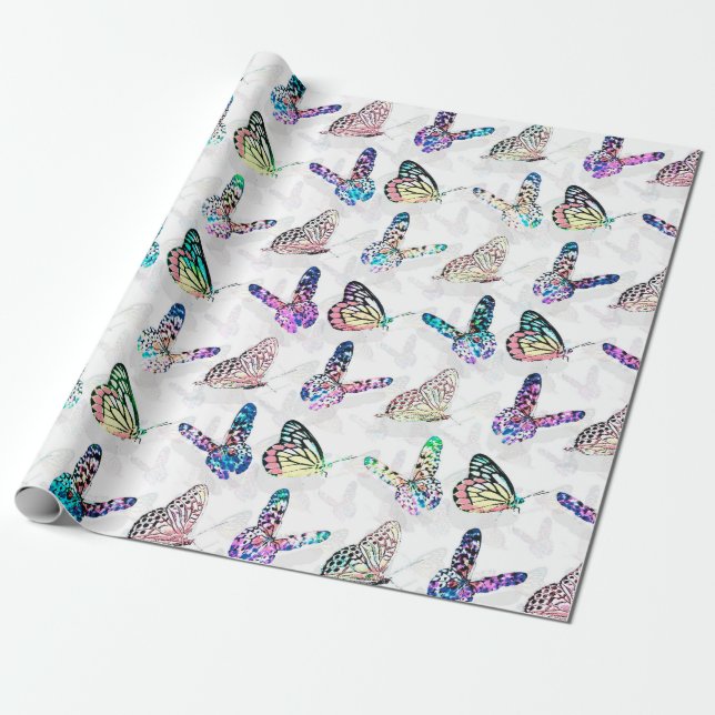 Papier Cadeau Motif de papillons couleur d'eau simple (Déroulé)