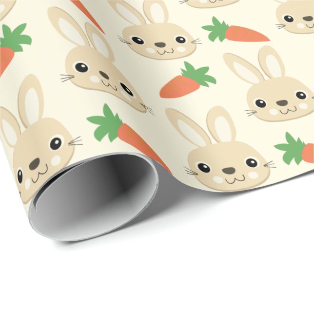 Papier Cadeau Motif de Pâques de lapin et de carotte (Coin rond)
