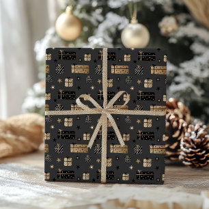 Papier Cadeau Motif de paquets de Noël scandinave en or noir