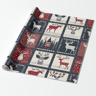 Papier Cadeau Motif de patchwork à noeud rustique   nordique