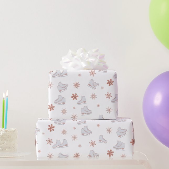 Papier Cadeau Motif de patinage rose Gold Glace Skates Blush Pin (Cadeaux de fête)