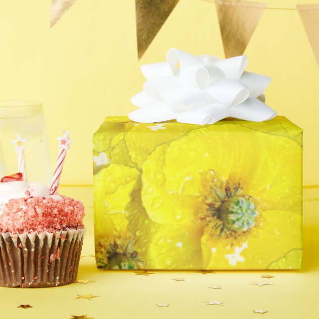 Papier Cadeau Motif de pavot à maïs jaune soleil (Fête d'anniversaire)