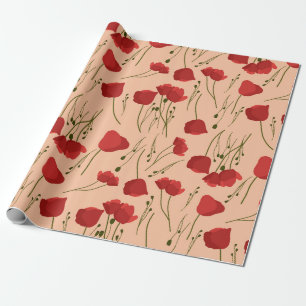 Papier Cadeau Motif de pavot sans couture sur fond beige