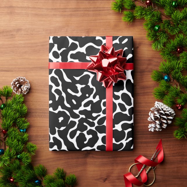 Papier Cadeau Motif de peau de léopard noir et blanc (Cadeau de vacances)