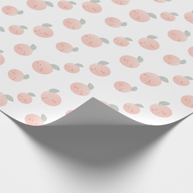 Papier Cadeau Motif de pêche mignon kawaii blanc et rose (Coin)