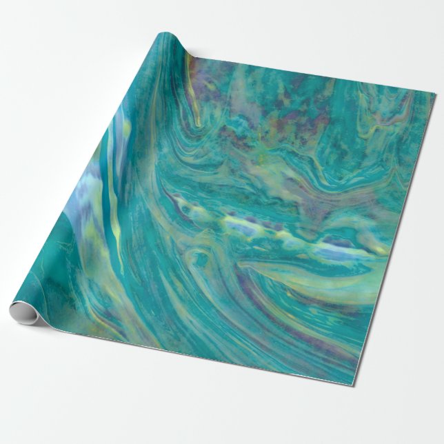 Papier Cadeau Motif de peinture Turquoise Cool (Déroulé)