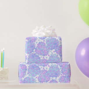 Papier Cadeau Motif de pétales d'hortensia bleu pastel et violet