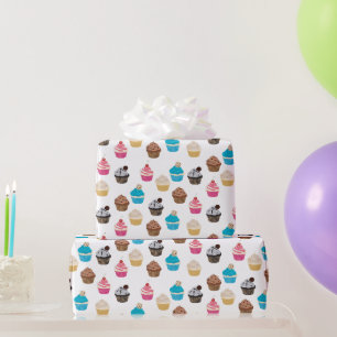 Papier Cadeau Motif de petits gâteaux colorés