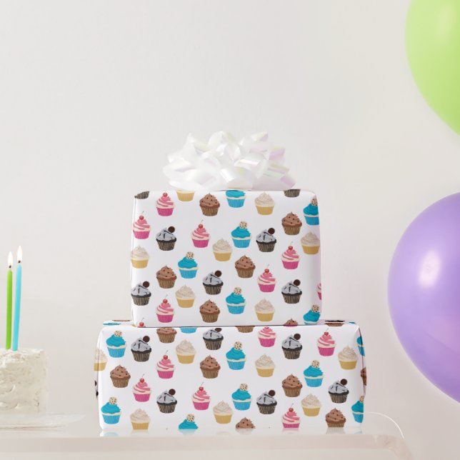 Papier Cadeau Motif de petits gâteaux colorés (Cadeaux de fête)