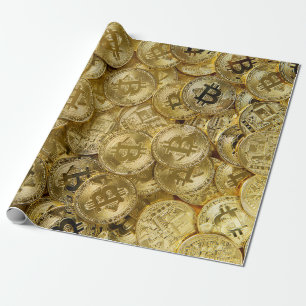 Papier Cadeau Motif de pièce Bitcoin BTC Cryptodevise Gold