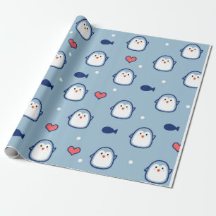 Papier Cadeau Motif de pingouin bleu clair
