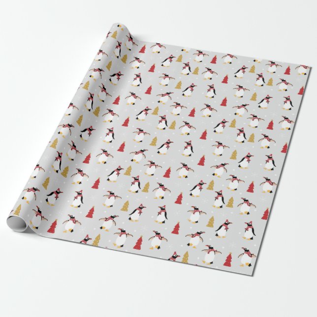 Papier Cadeau Motif de pingouin de vacances (Déroulé)