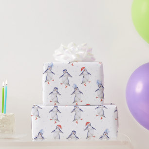 Papier Cadeau Motif de pingouins dansants de Noël
