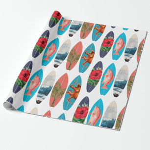 Papier Cadeau Motif de planches de surf colorées rétro