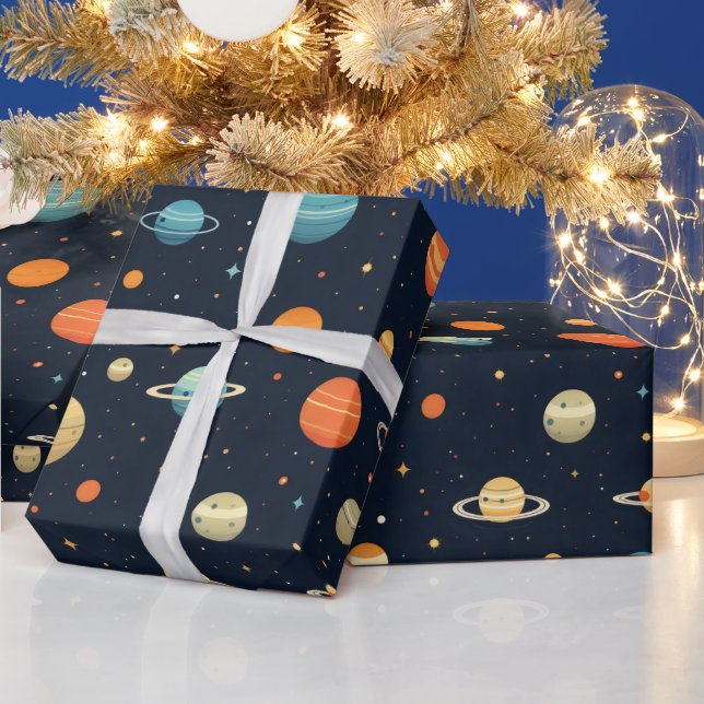Papier Cadeau Motif de planète spatiale colorée (Vacances)