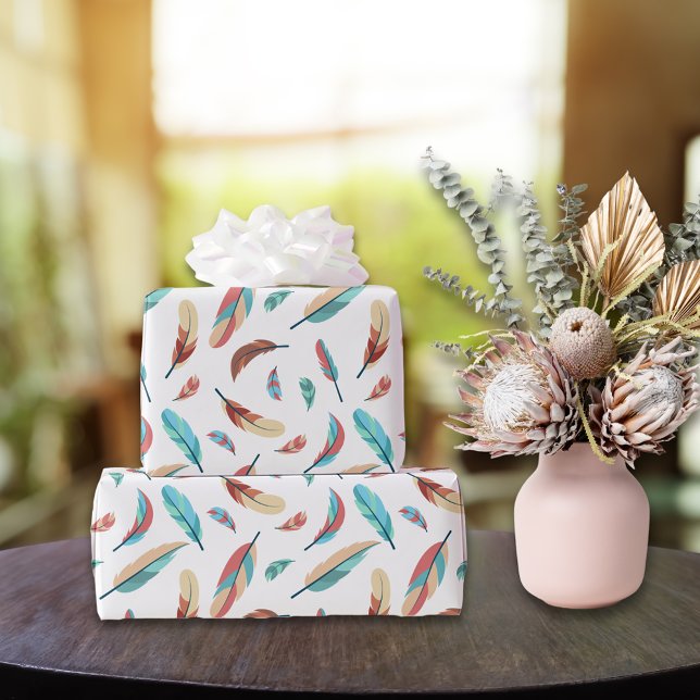 Papier Cadeau Motif de plume Boho Chic (Créateur téléchargé)