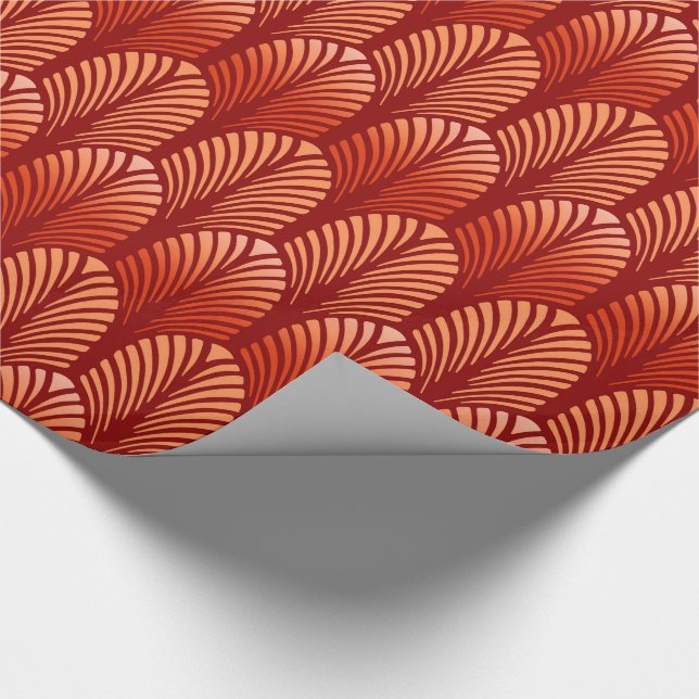 Papier Cadeau Motif de plume d'art déco, mandarine (Coin)