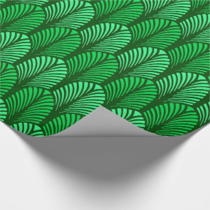 Papier Cadeau Motif de plume d'art déco, vert vert