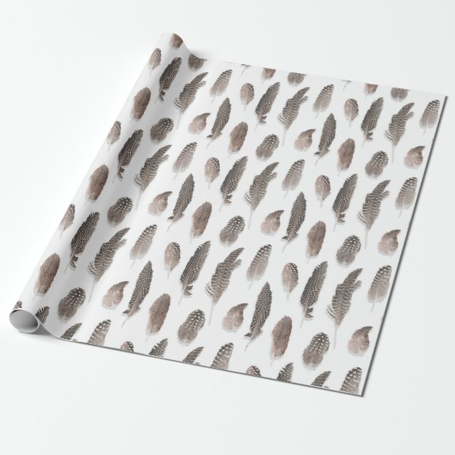 Papier Cadeau Motif de plumes d'oiseaux de ferme de Guinée (Déroulé)