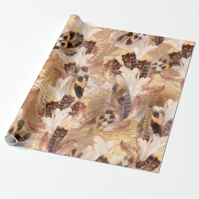 Papier Cadeau Motif de plumes pélican ou Hawk (Déroulé)