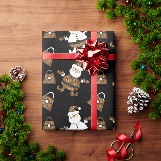 Papier Cadeau Motif de poche Leopard Père Noël en noir (Cadeau de vacances)
