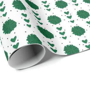 Papier Cadeau Motif de poèmes et coeurs verts pour les Pom-pom