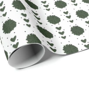 Papier Cadeau Motif de poèmes et de coeurs verts pour la forêt