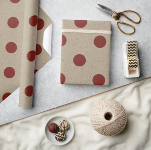 Papier Cadeau Motif de point rouge rustique de polka de toile de