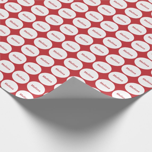 Papier Cadeau Motif de points blanc sur rouge foncé avec le nom (Coin)