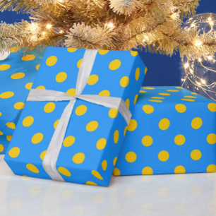 Papier Cadeau Motif de points jaunes sur fond bleu