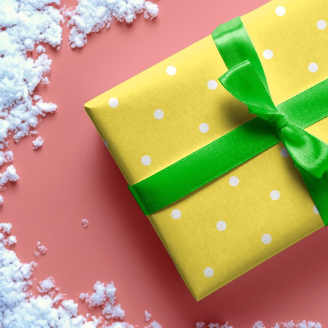Papier Cadeau Motif de points Polka Jaune et Blanc (Fun Bright Yellow & White Polka Dot Pattern Wrapping Paper)